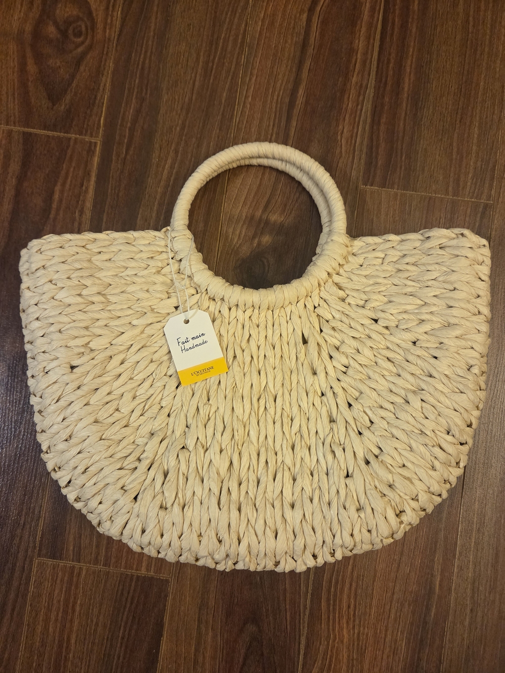 L'Occitane Handmade Woven Straw Tote Bag - Cream
